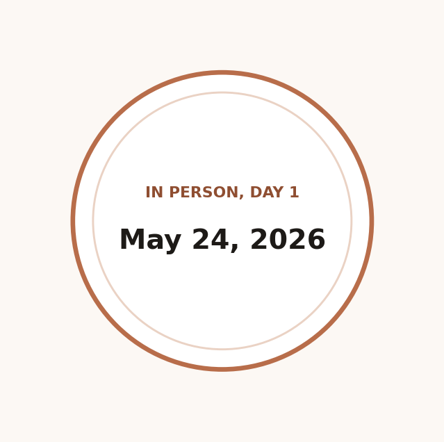 Milestone badge reading In Person Day 1, May 24 2026