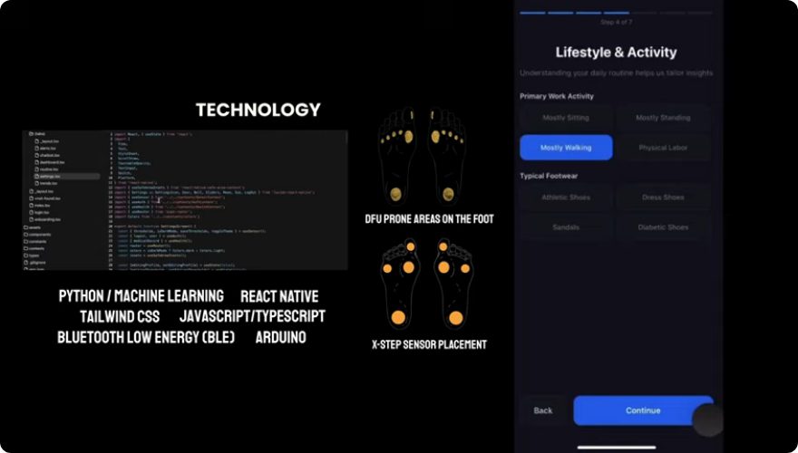 App onboarding screen asking about work activity and typical footwear