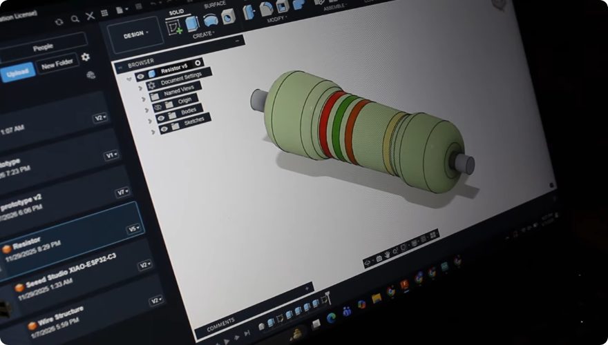 3D model of a cylindrical enclosure in CAD software